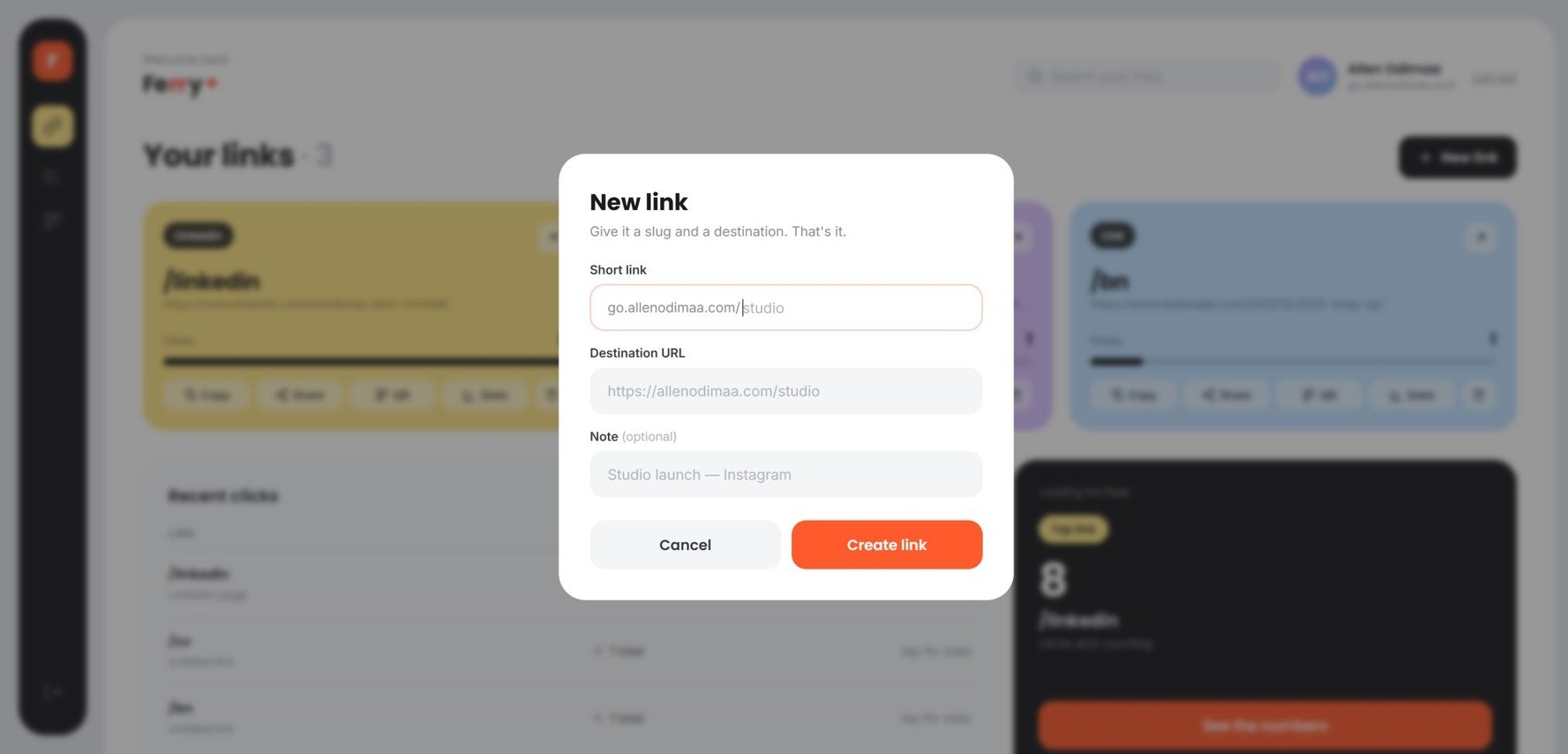 Ferry new link modal